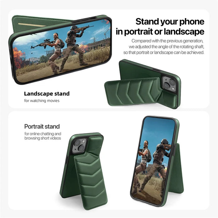 For iPhone 15 Plus Case Compatible with MagSafe RFID Blocking Card Slot Kickstand Phone Cover - Green - 5
