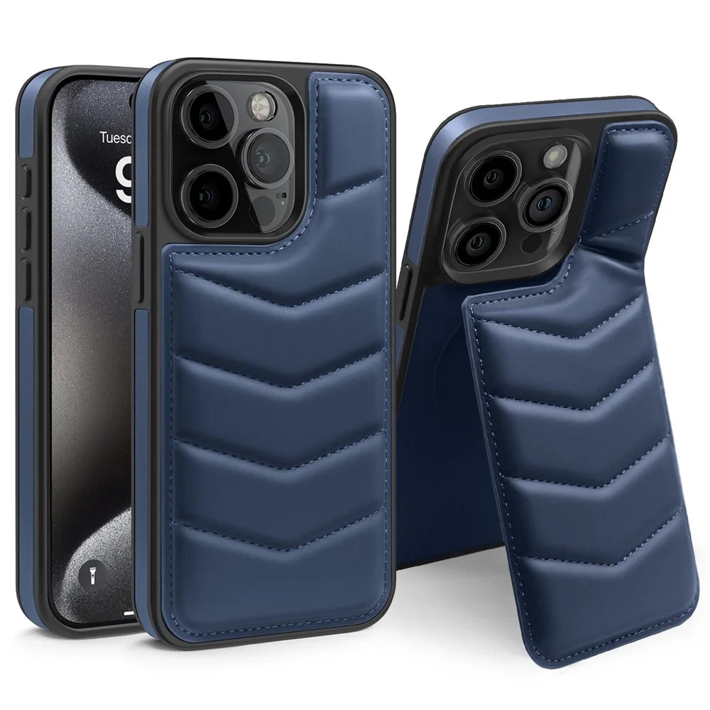 For iPhone 15 Pro Case Compatible with MagSafe RFID Blocking Card Slot Leather Back Cover - Blue - 1