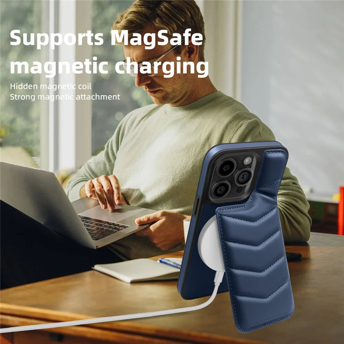 For iPhone 15 Pro Case Compatible with MagSafe RFID Blocking Card Slot Leather Back Cover - Blue - 2