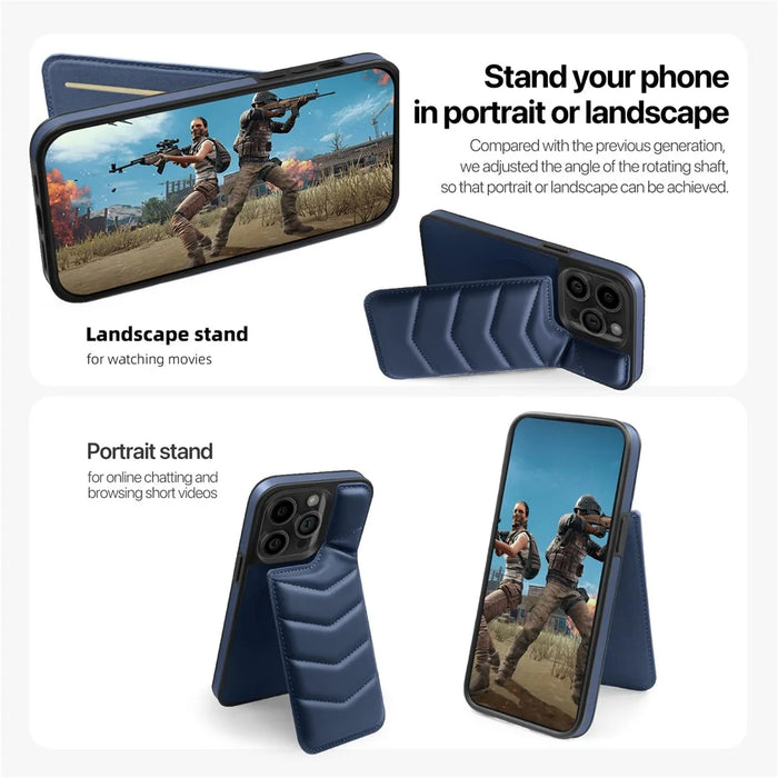For iPhone 15 Pro Case Compatible with MagSafe RFID Blocking Card Slot Leather Back Cover - Blue - 5