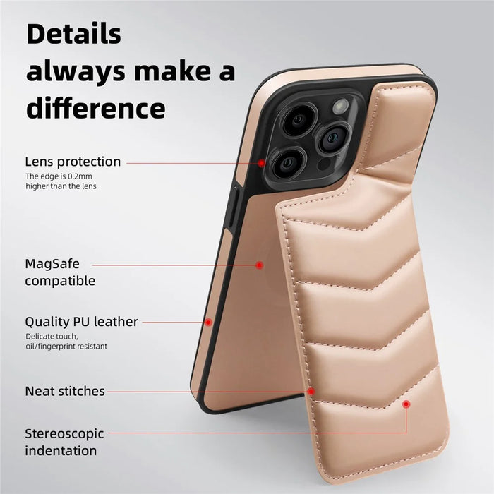 For iPhone 15 Pro Max Magnetic Case RFID Blocking Card Slot Kickstand Leather Back Phone Cover - Pink - 6