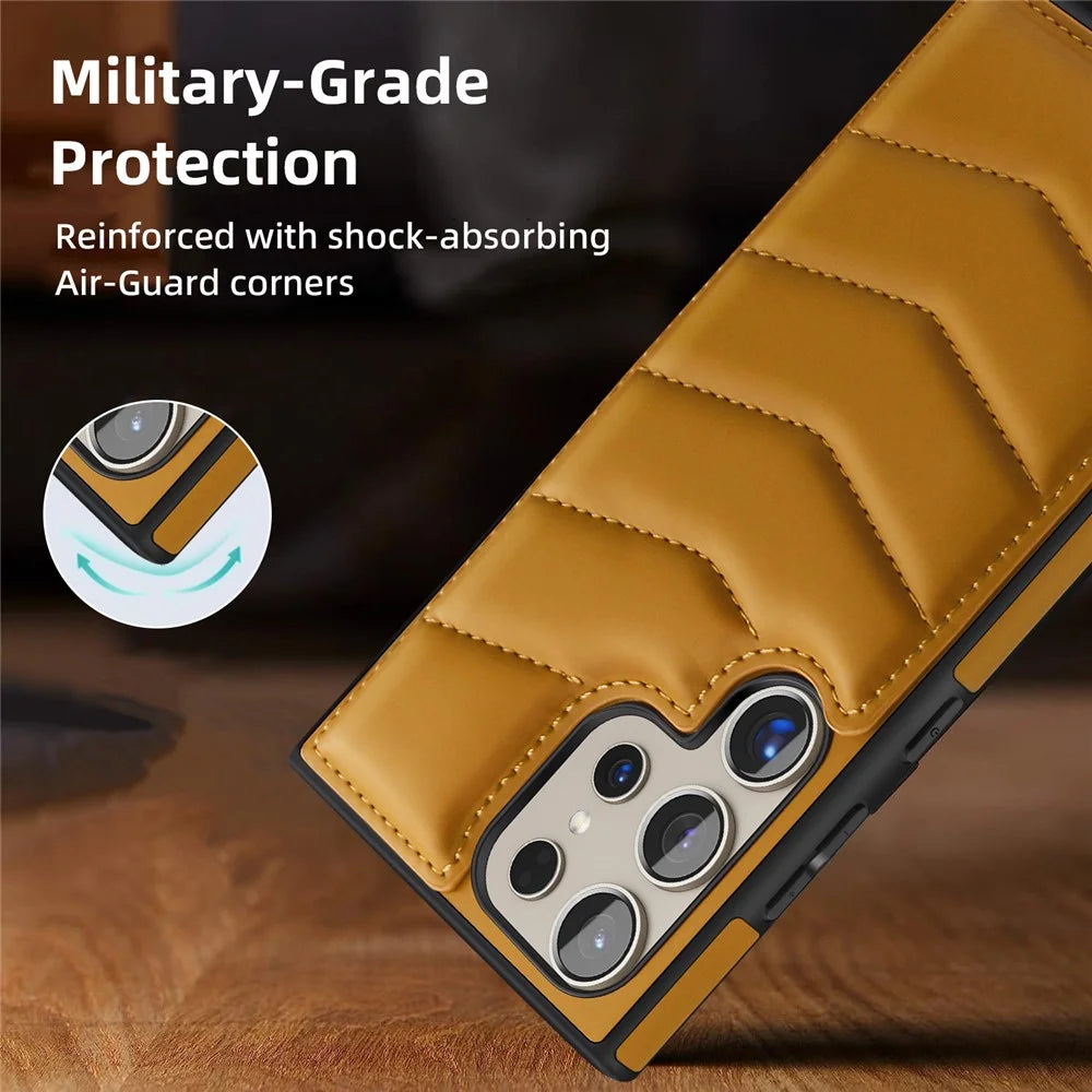 For Samsung Galaxy S24 Ultra Magnetic Case Down Coat Style Leather+TPU Kickstand Phone Cover - Brown - 5