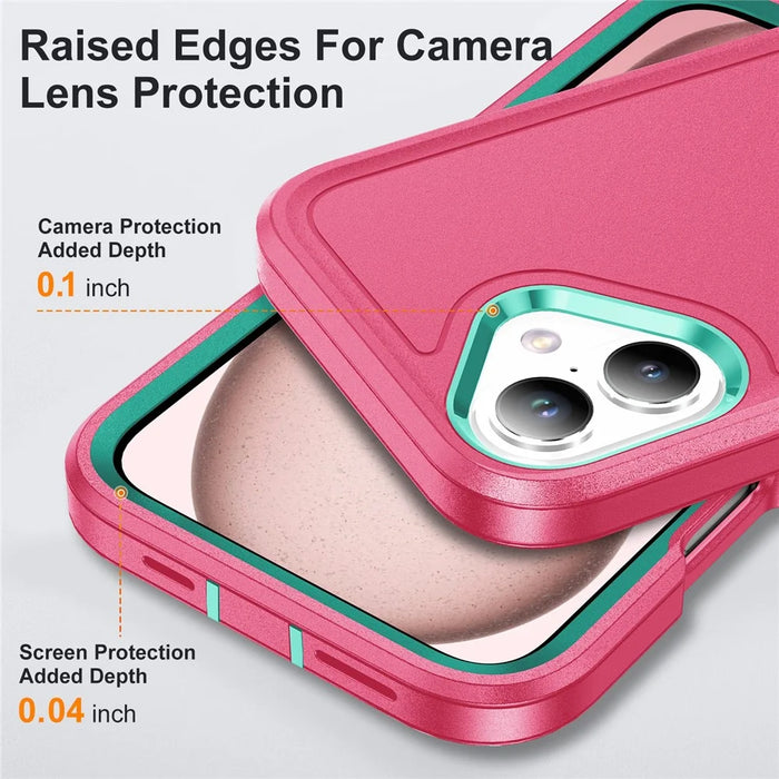For iPhone 16 Case PC+Silicone+EVA Kickstand Drop-Proof Phone Cover - Rose+Light Cyan - 5