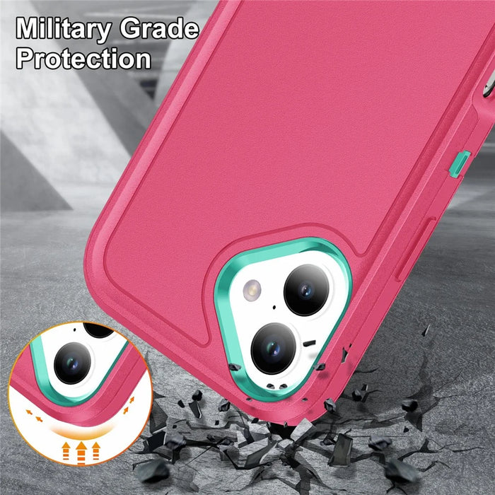 For iPhone 16 Case PC+Silicone+EVA Kickstand Drop-Proof Phone Cover - Rose+Light Cyan - 7