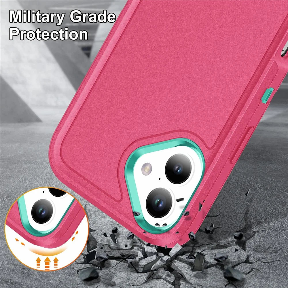 For iPhone 16 Plus Case Kickstand Phone Cover PC+Silicone+EVA 3-in-1 Design - Rose+Light Cyan - 7
