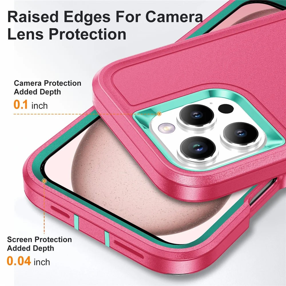 For iPhone 16 Pro Max Case Kickstand Shockproof PC+Silicone+EVA Phone Cover - Rose+Light Cyan - 5