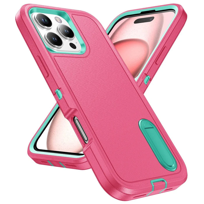 For iPhone 16 Pro Case PC+Silicone+EVA 3-in-1 Protective Phone Cover with Kickstand - Rose+Light Cyan - 2