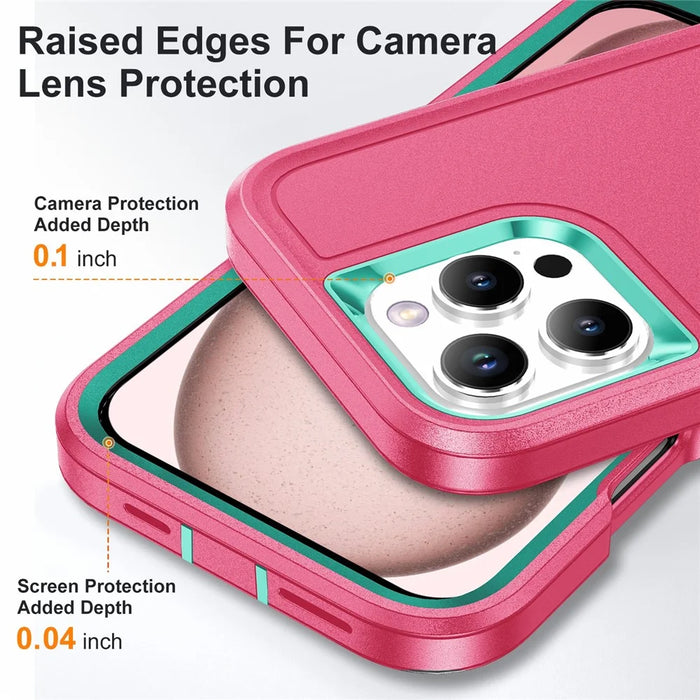 For iPhone 16 Pro Case PC+Silicone+EVA 3-in-1 Protective Phone Cover with Kickstand - Rose+Light Cyan - 5