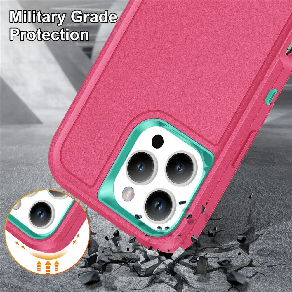 For iPhone 16 Pro Case PC+Silicone+EVA 3-in-1 Protective Phone Cover with Kickstand - Rose+Light Cyan - 7