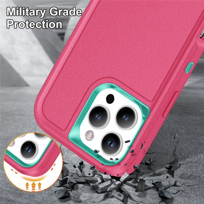 For iPhone 16 Pro Case PC+Silicone+EVA 3-in-1 Protective Phone Cover with Kickstand - Rose+Light Cyan - 7