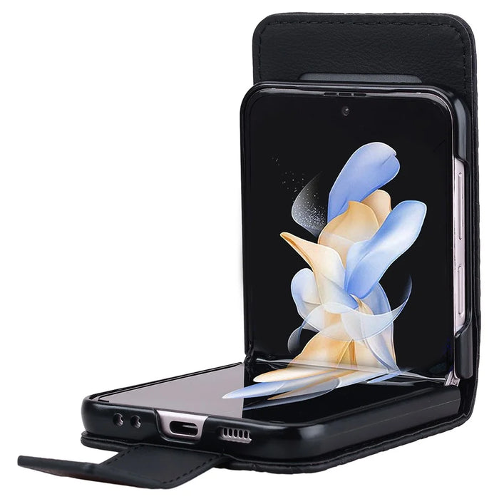 For Samsung Galaxy Z Flip7 FE 5G / Z Flip6 5G Case Rhombus Pattern Leather Phone Cover - Black - 4