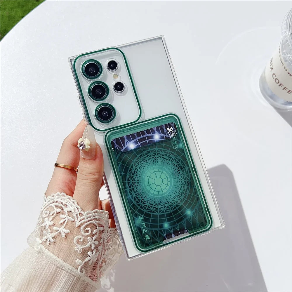 For Samsung Galaxy S22 Ultra 5G Case Transparent TPU Card Holder Phone Cover - Green - 4