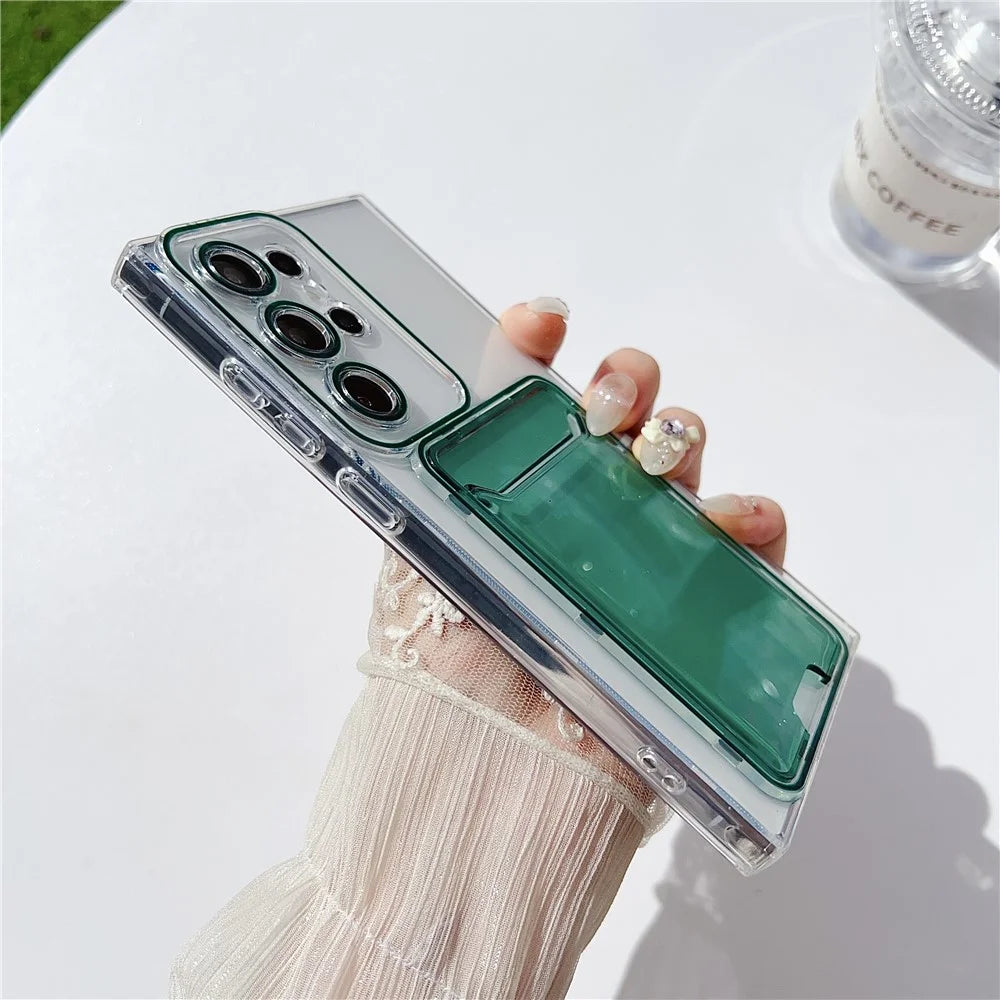 For Samsung Galaxy S22 Ultra 5G Case Transparent TPU Card Holder Phone Cover - Green - 5