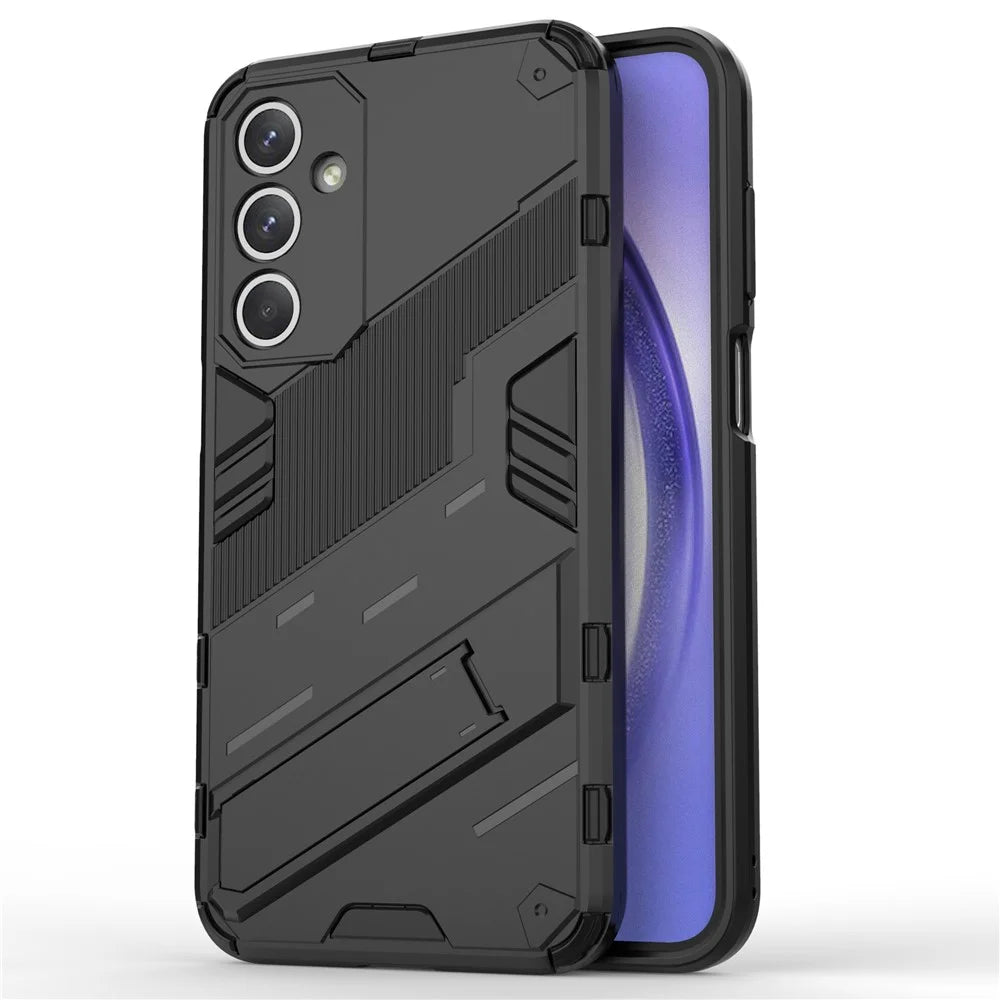 For Samsung Galaxy M35 5G Case PC+TPU Shockproof Phone Cover with Kickstand - Black - 1