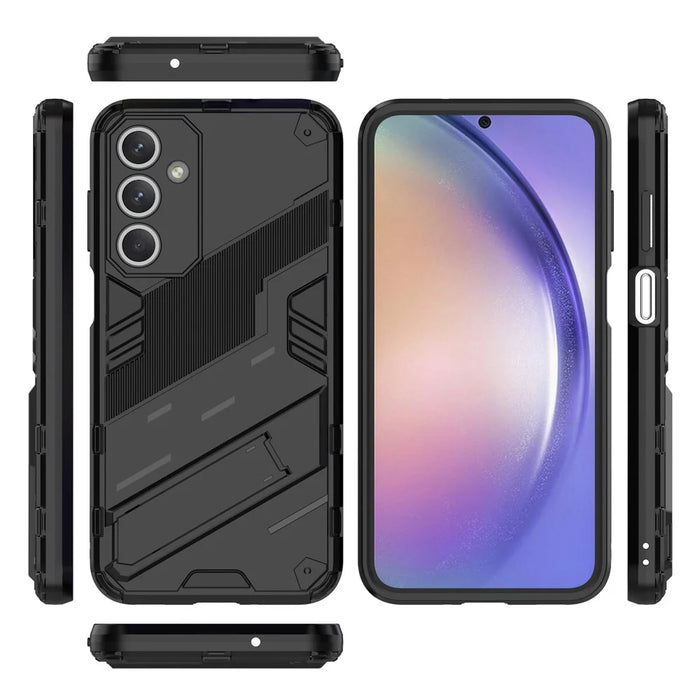 For Samsung Galaxy M35 5G Case PC+TPU Shockproof Phone Cover with Kickstand - Black - 4