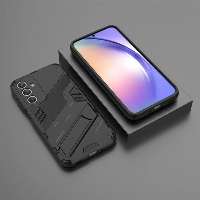 For Samsung Galaxy M35 5G Case PC+TPU Shockproof Phone Cover with Kickstand - Black - 5