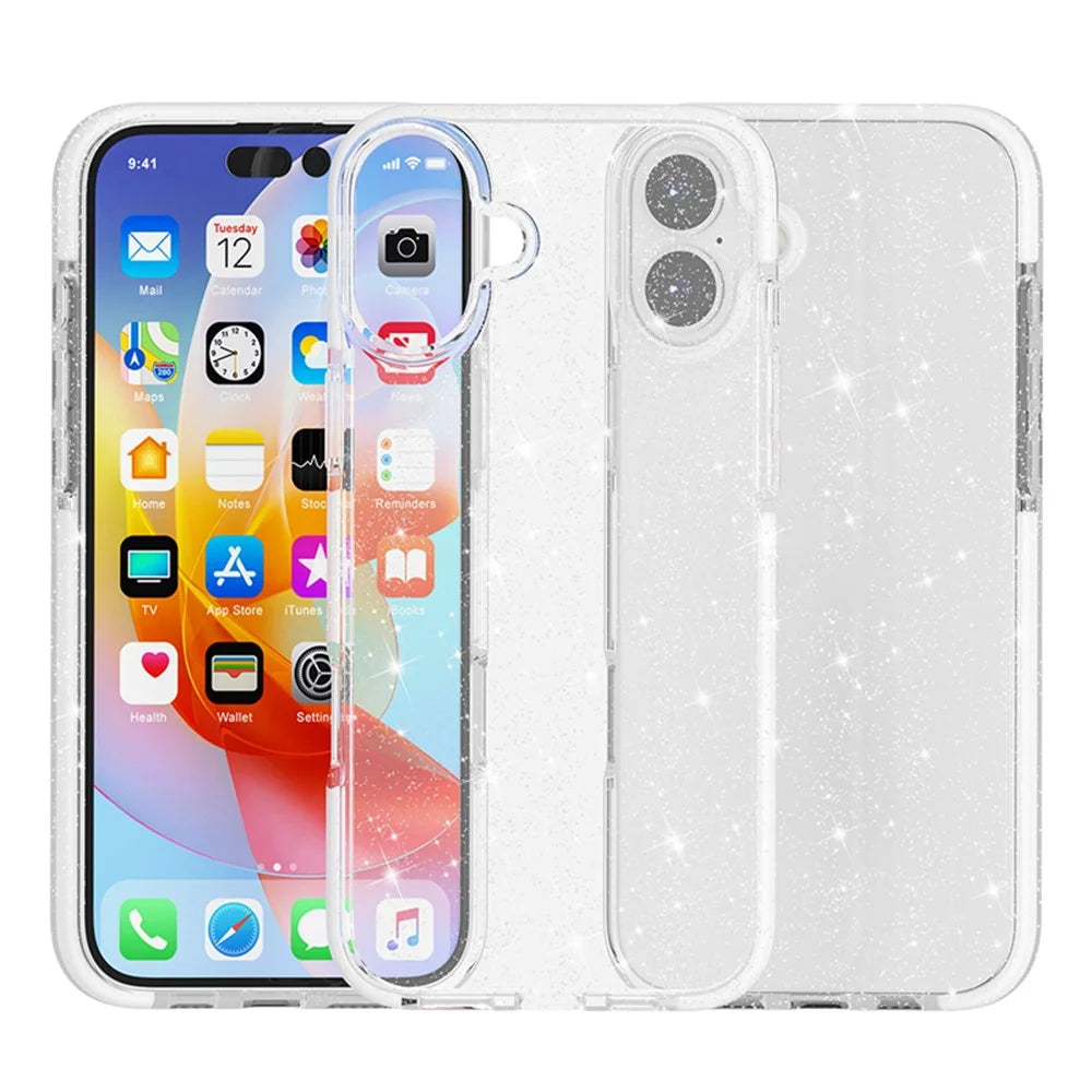 For iPhone 16 Plus Case Clear Glitter PC+TPU+TPE Anti-Scratch Phone Cover - 3
