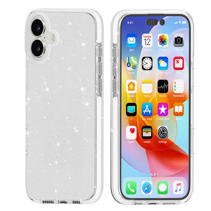 For iPhone 16 Case Glitter Bling PC+TPU+TPE Transparent Protective Phone Cover - 2