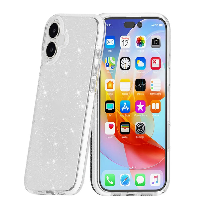 For iPhone 16 Case Glitter Bling PC+TPU+TPE Transparent Protective Phone Cover - 5