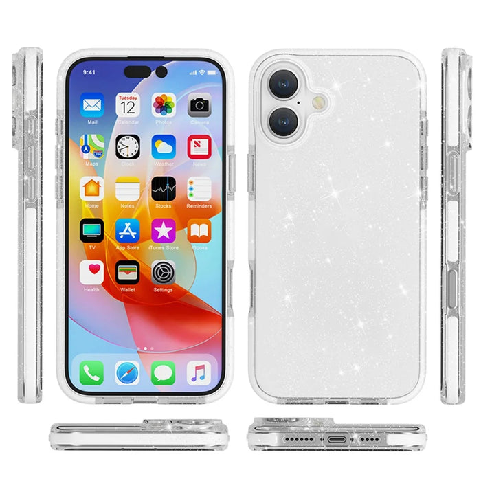 For iPhone 16 Case Glitter Bling PC+TPU+TPE Transparent Protective Phone Cover - 6