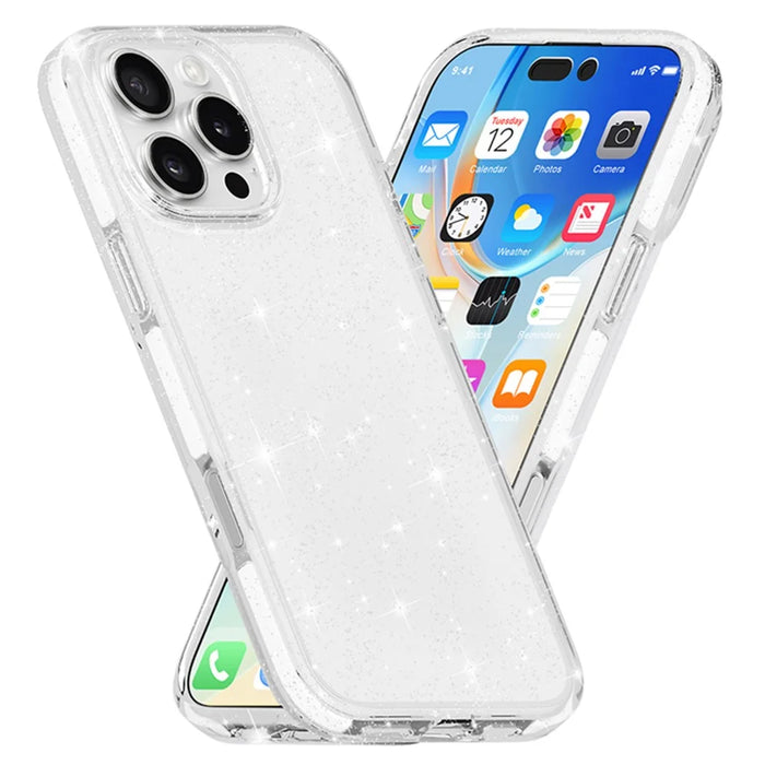 For iPhone 16 Pro Case PC Back TPU+TPE Frame Glitter Clear Sparkly Phone Cover - 1