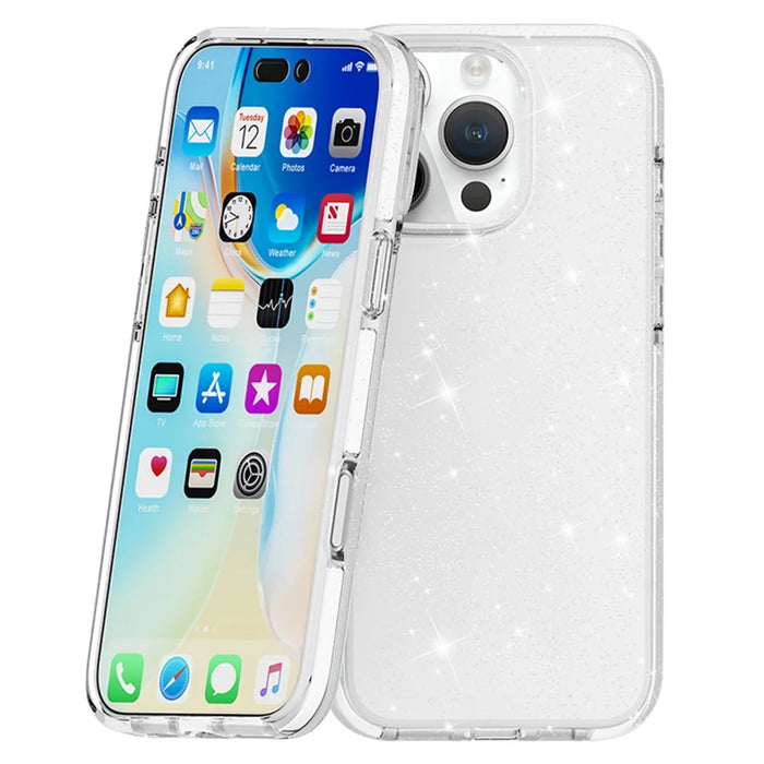 For iPhone 16 Pro Case PC Back TPU+TPE Frame Glitter Clear Sparkly Phone Cover - 5