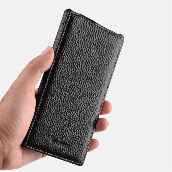 MELKCO For Samsung Galaxy S24+ Vertical Flip Case Genuine Cow Leather Protective Phone Cover - Black - 2