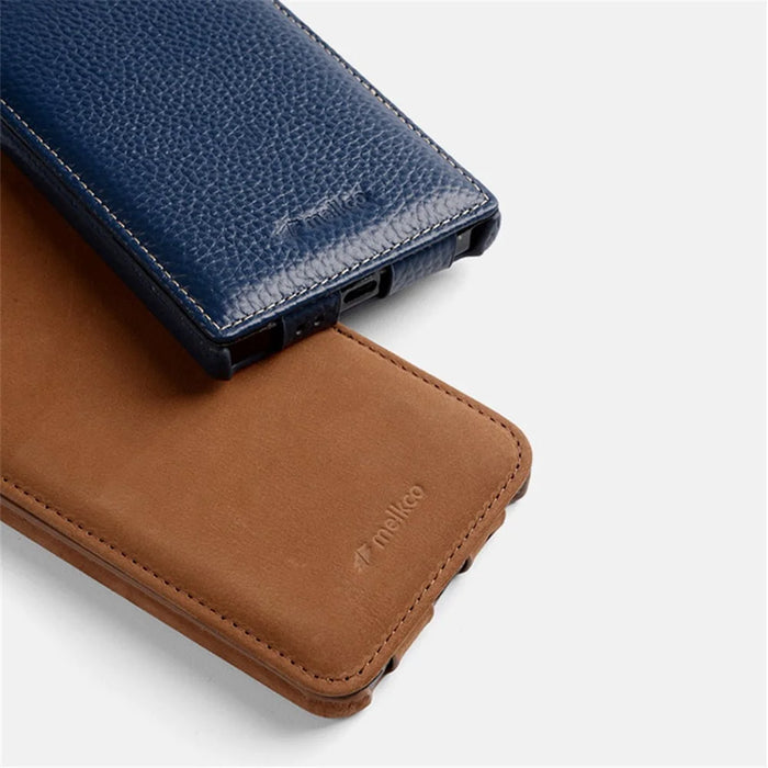MELKCO For Samsung Galaxy S24+ Vertical Flip Case Genuine Cow Leather Protective Phone Cover - Black - 3