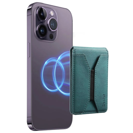 DENIOR V11 Magnetic Card Holder V-Shape Design Skin-Touch Leather Phone Card Bag - Green - 1
