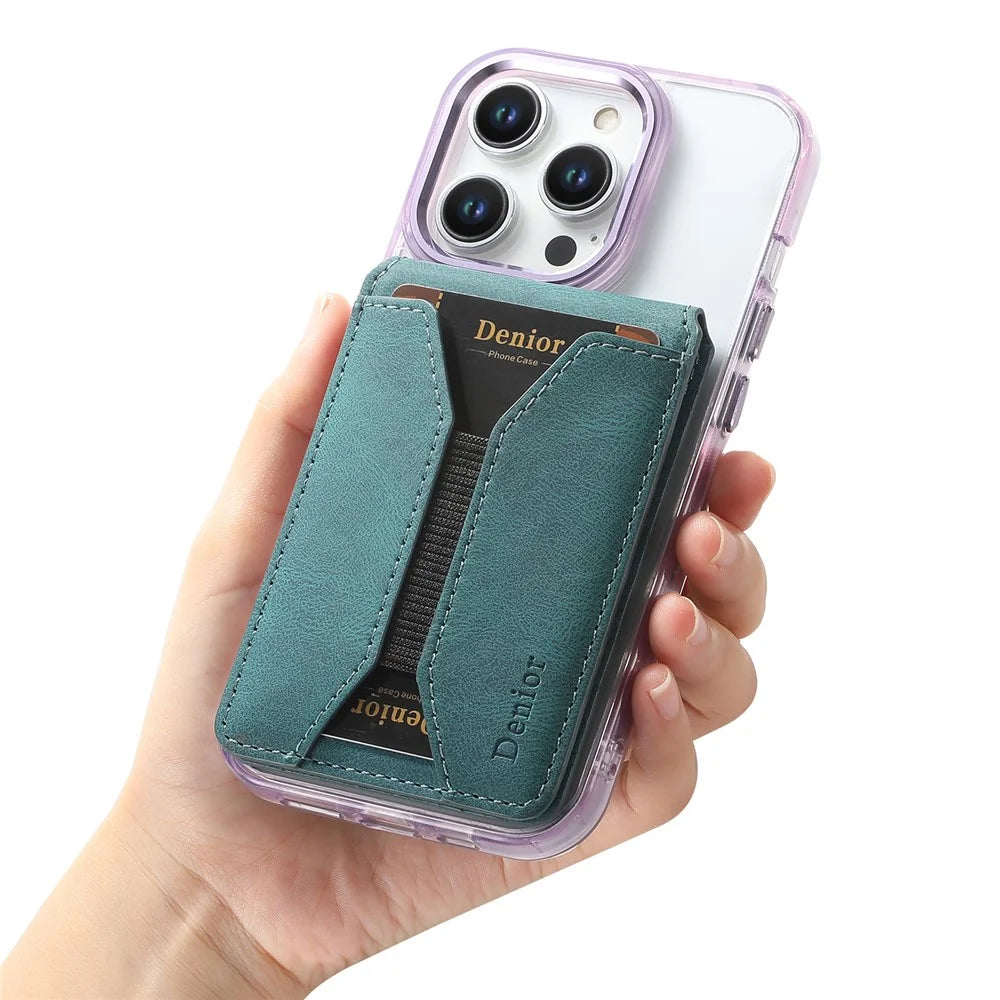DENIOR V11 Magnetic Card Holder V-Shape Design Skin-Touch Leather Phone Card Bag - Green - 4