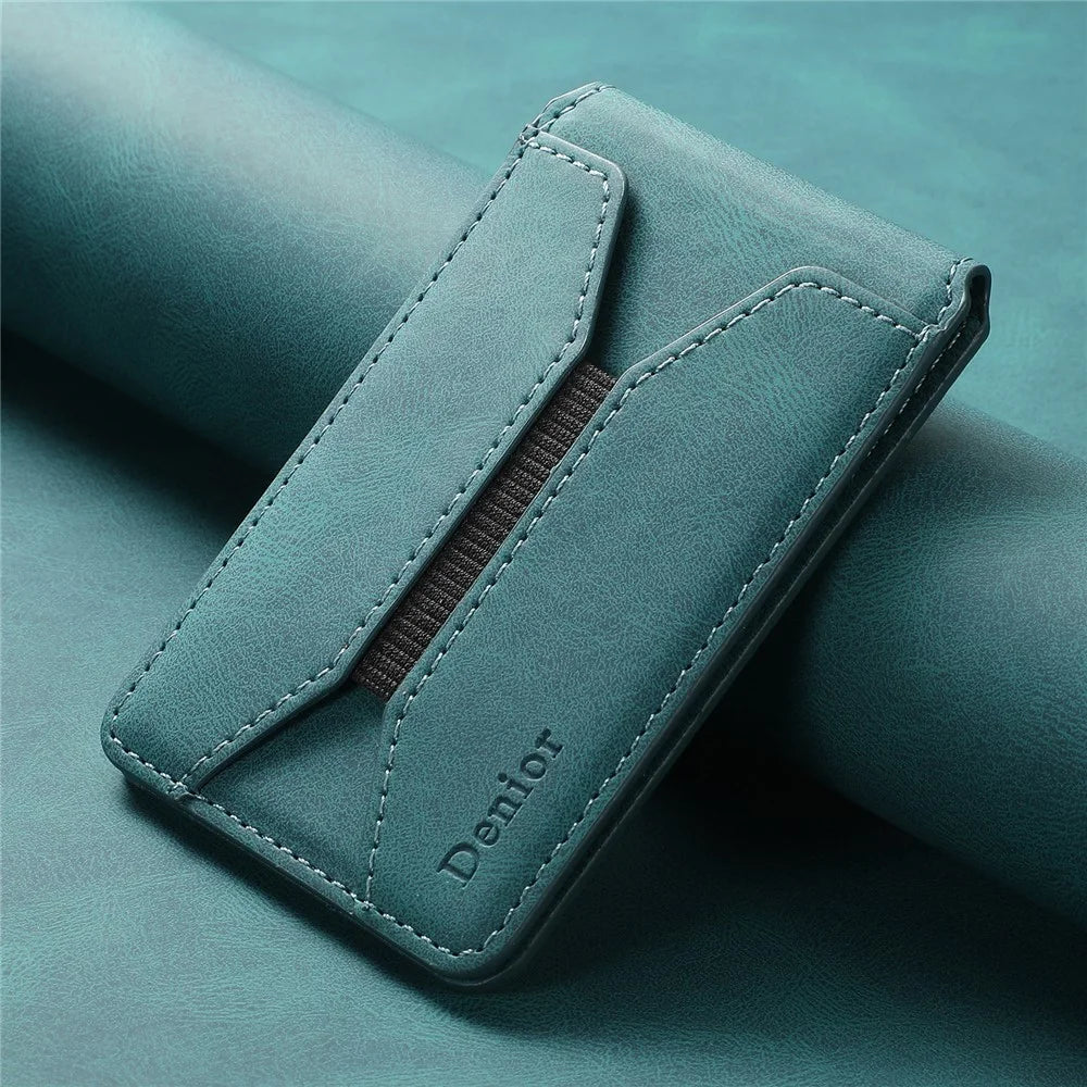 DENIOR V11 Magnetic Card Holder V-Shape Design Skin-Touch Leather Phone Card Bag - Green - 6