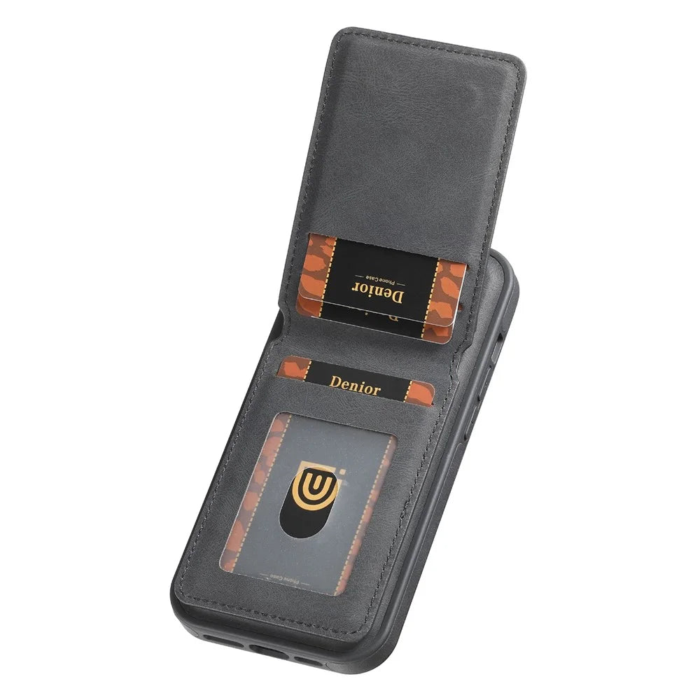 DENIOR D17 For iPhone 15 Pro Max Case Compatible with MagSafe Card Bag Phone Cover - Black - 3
