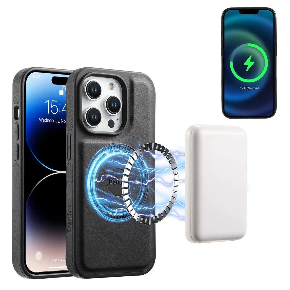 DENIOR D17 For iPhone 15 Pro Max Case Compatible with MagSafe Card Bag Phone Cover - Black - 6