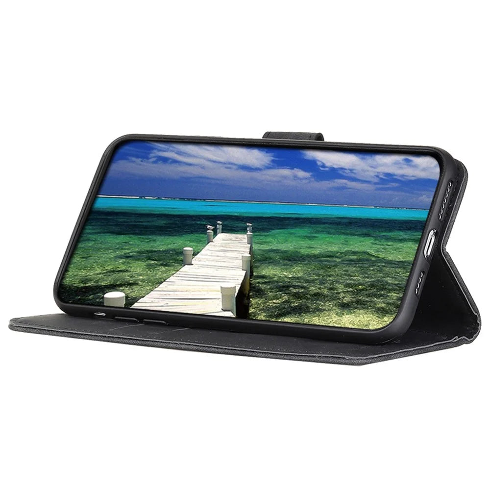 KHAZNEH For Samsung Galaxy M35 5G Case Retro PU Leather Wallet Stand Phone Cover - Black - 3