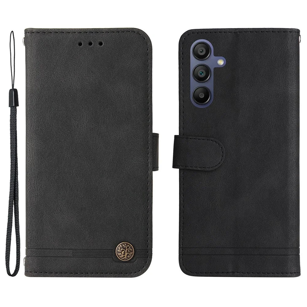 For Samsung Galaxy A18 5G / A18 4G / A17 5G / A17 4G / A26 5G / A16 5G / A16 4G Leather Wallet Cases Skin Touch Phone Cover Stand with Strap - Black - 1