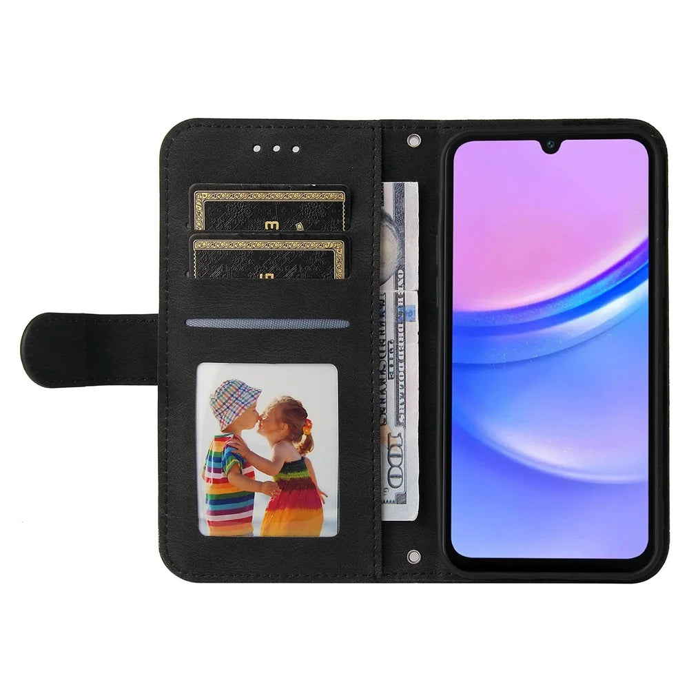 For Samsung Galaxy A18 5G / A18 4G / A17 5G / A17 4G / A26 5G / A16 5G / A16 4G Leather Wallet Cases Skin Touch Phone Cover Stand with Strap - Black - 2