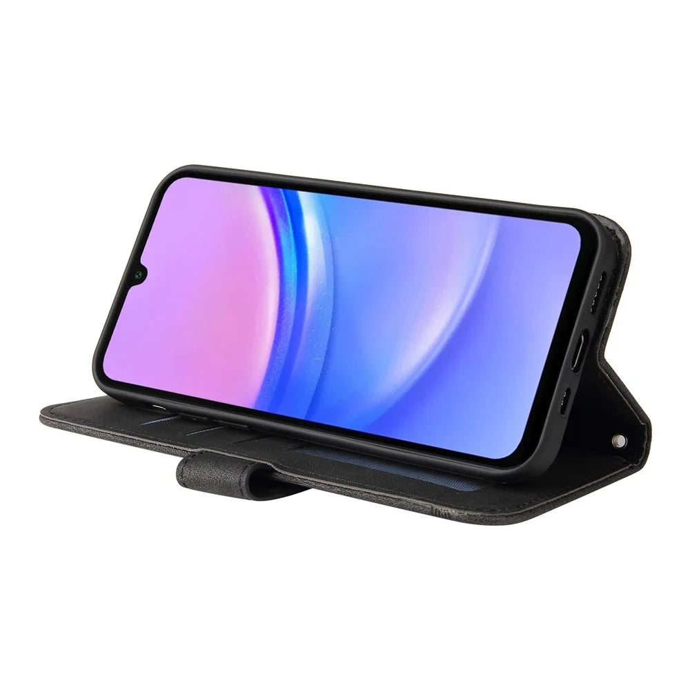 For Samsung Galaxy A18 5G / A18 4G / A17 5G / A17 4G / A26 5G / A16 5G / A16 4G Leather Wallet Cases Skin Touch Phone Cover Stand with Strap - Black - 3