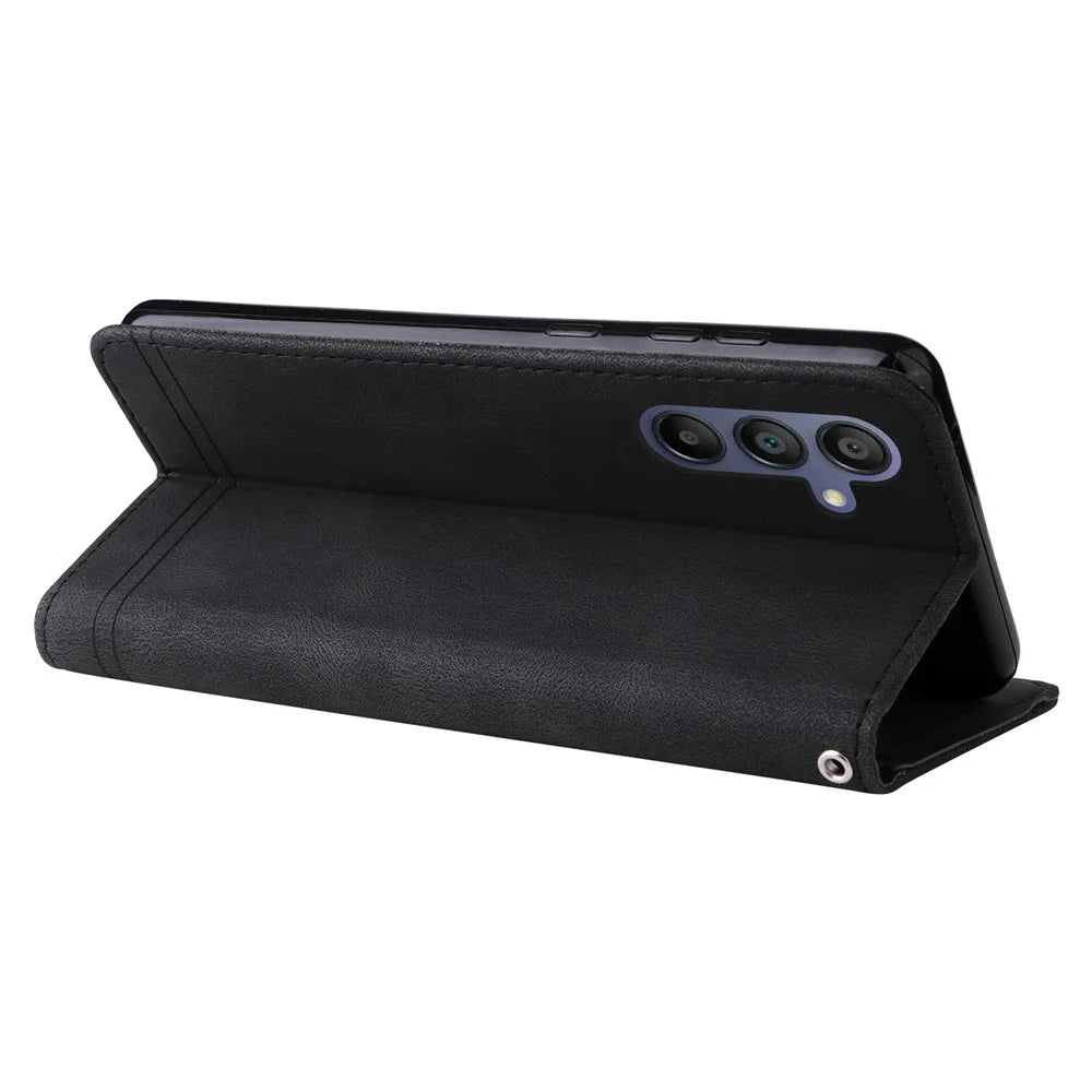 For Samsung Galaxy A18 5G / A18 4G / A17 5G / A17 4G / A26 5G / A16 5G / A16 4G Leather Wallet Cases Skin Touch Phone Cover Stand with Strap - Black - 4