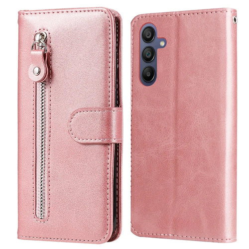 For Samsung Galaxy A18 5G / A18 4G / A17 5G / A17 4G / A26 5G / A16 5G / A16 4G Case Zipper Wallet Calf Texture PU Leather Phone Cover - Pink - 1