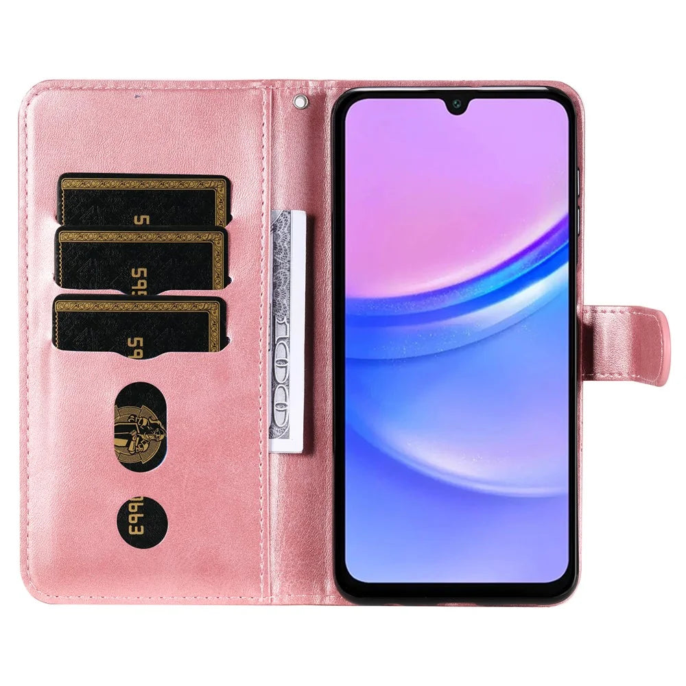 For Samsung Galaxy A18 5G / A18 4G / A17 5G / A17 4G / A26 5G / A16 5G / A16 4G Case Zipper Wallet Calf Texture PU Leather Phone Cover - Pink - 2