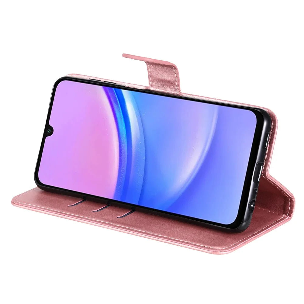 For Samsung Galaxy A18 5G / A18 4G / A17 5G / A17 4G / A26 5G / A16 5G / A16 4G Case Zipper Wallet Calf Texture PU Leather Phone Cover - Pink - 3