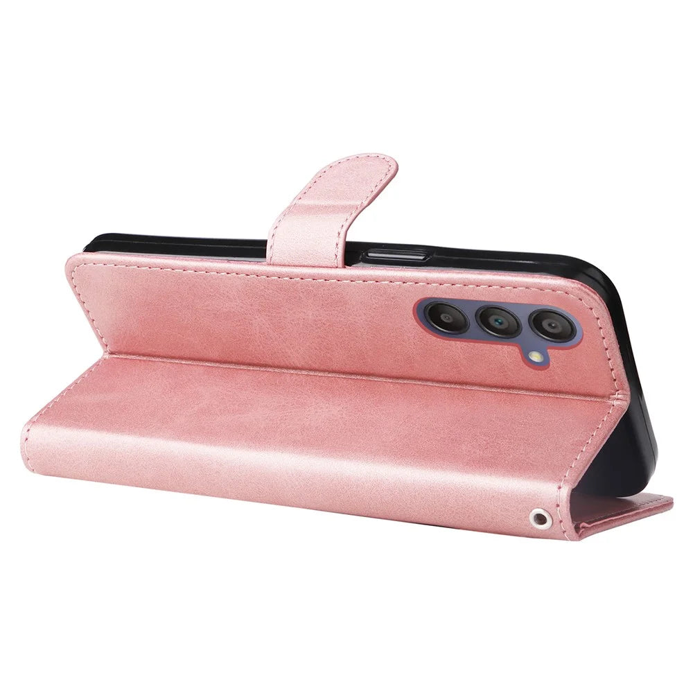 For Samsung Galaxy A18 5G / A18 4G / A17 5G / A17 4G / A26 5G / A16 5G / A16 4G Case Zipper Wallet Calf Texture PU Leather Phone Cover - Pink - 4