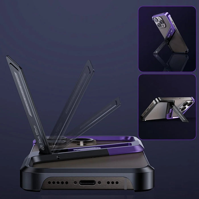 For iPhone 15 Pro Max Bumper Case Kickstand S-Shaped Frameless Aluminium Alloy Phone Cover - Purple - 3