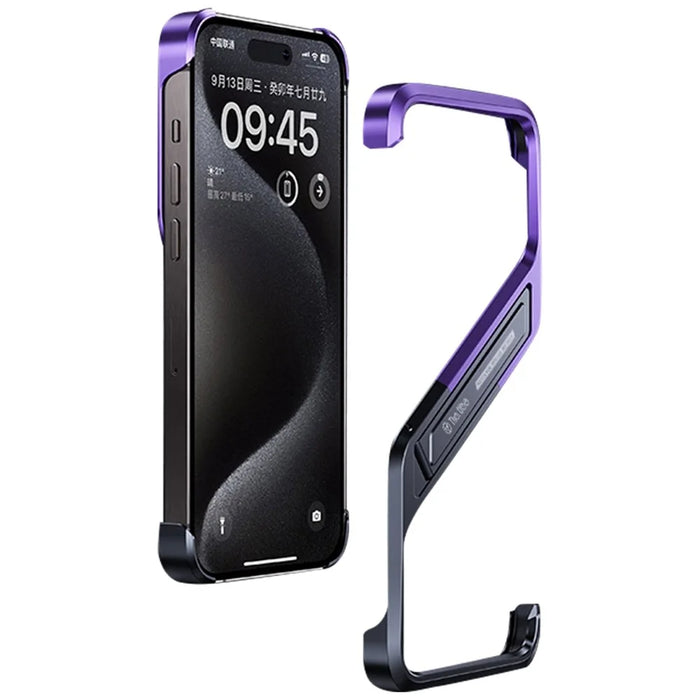 For iPhone 14 Pro Max Bumper Case Borderless Kickstand Aluminium Alloy S-Shaped Phone Cover - Purple - 1