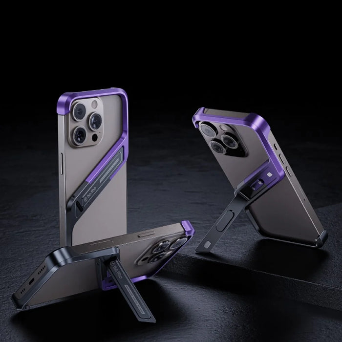 For iPhone 14 Pro Max Bumper Case Borderless Kickstand Aluminium Alloy S-Shaped Phone Cover - Purple - 2