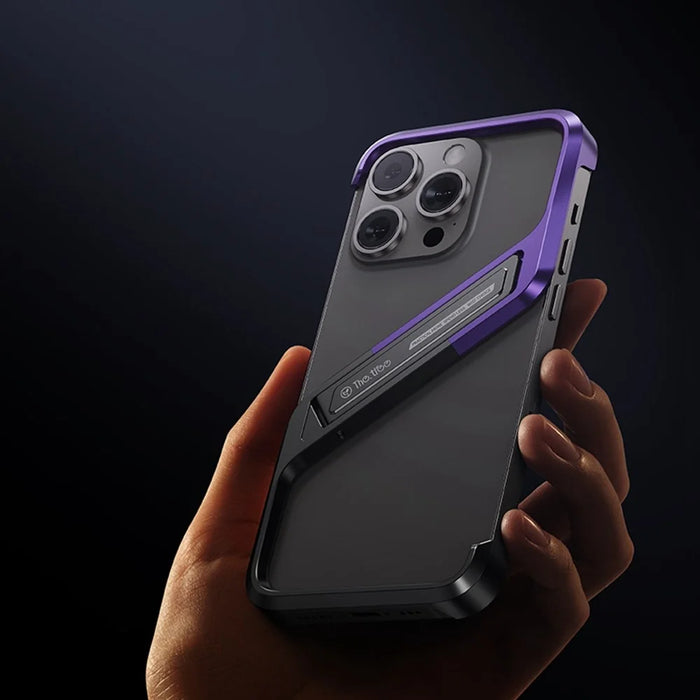 For iPhone 14 Pro Max Bumper Case Borderless Kickstand Aluminium Alloy S-Shaped Phone Cover - Purple - 5