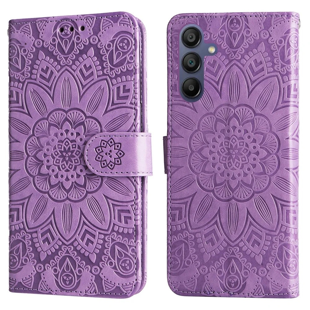 For Samsung Galaxy A18 5G / A18 4G / A17 5G / A17 4G / A26 5G / A16 5G / A16 4G Case Sunflower Imprint Leather Wallet Phone Cover - Purple - 1