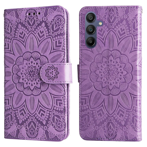 For Samsung Galaxy A18 5G / A18 4G / A17 5G / A17 4G / A26 5G / A16 5G / A16 4G Case Sunflower Imprint Leather Wallet Phone Cover - Purple - 1