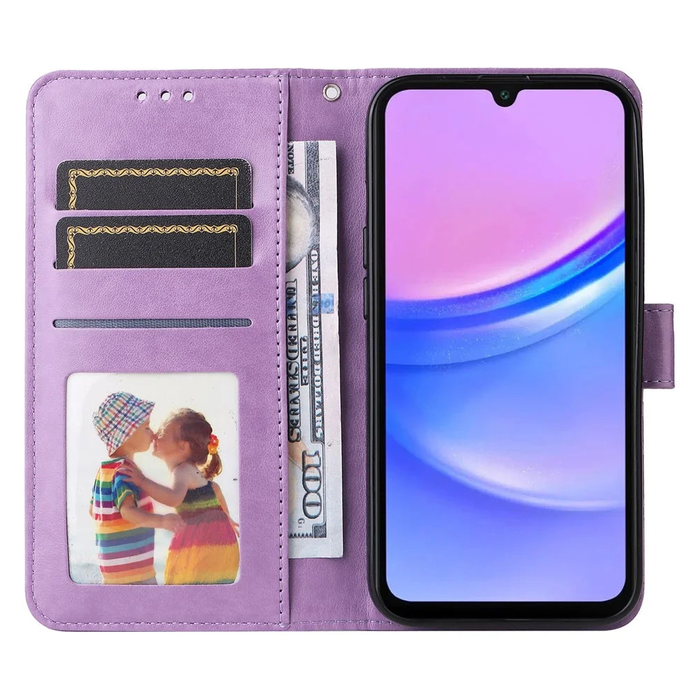For Samsung Galaxy A18 5G / A18 4G / A17 5G / A17 4G / A26 5G / A16 5G / A16 4G Case Sunflower Imprint Leather Wallet Phone Cover - Purple - 2