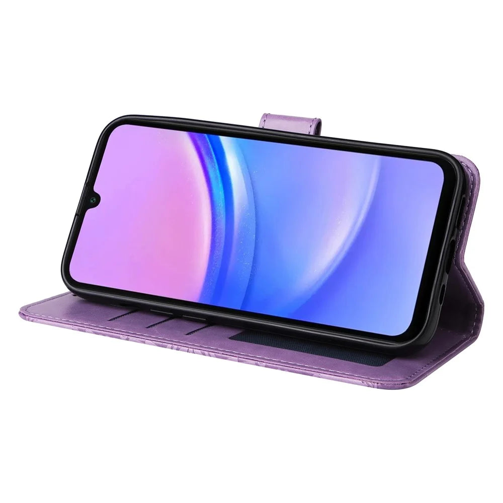 For Samsung Galaxy A18 5G / A18 4G / A17 5G / A17 4G / A26 5G / A16 5G / A16 4G Case Sunflower Imprint Leather Wallet Phone Cover - Purple - 3